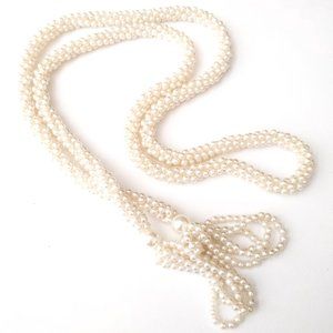 Vintage Faux Pearl Tassel Wrap Necklace Bead Rope Classic Formal Off White Round